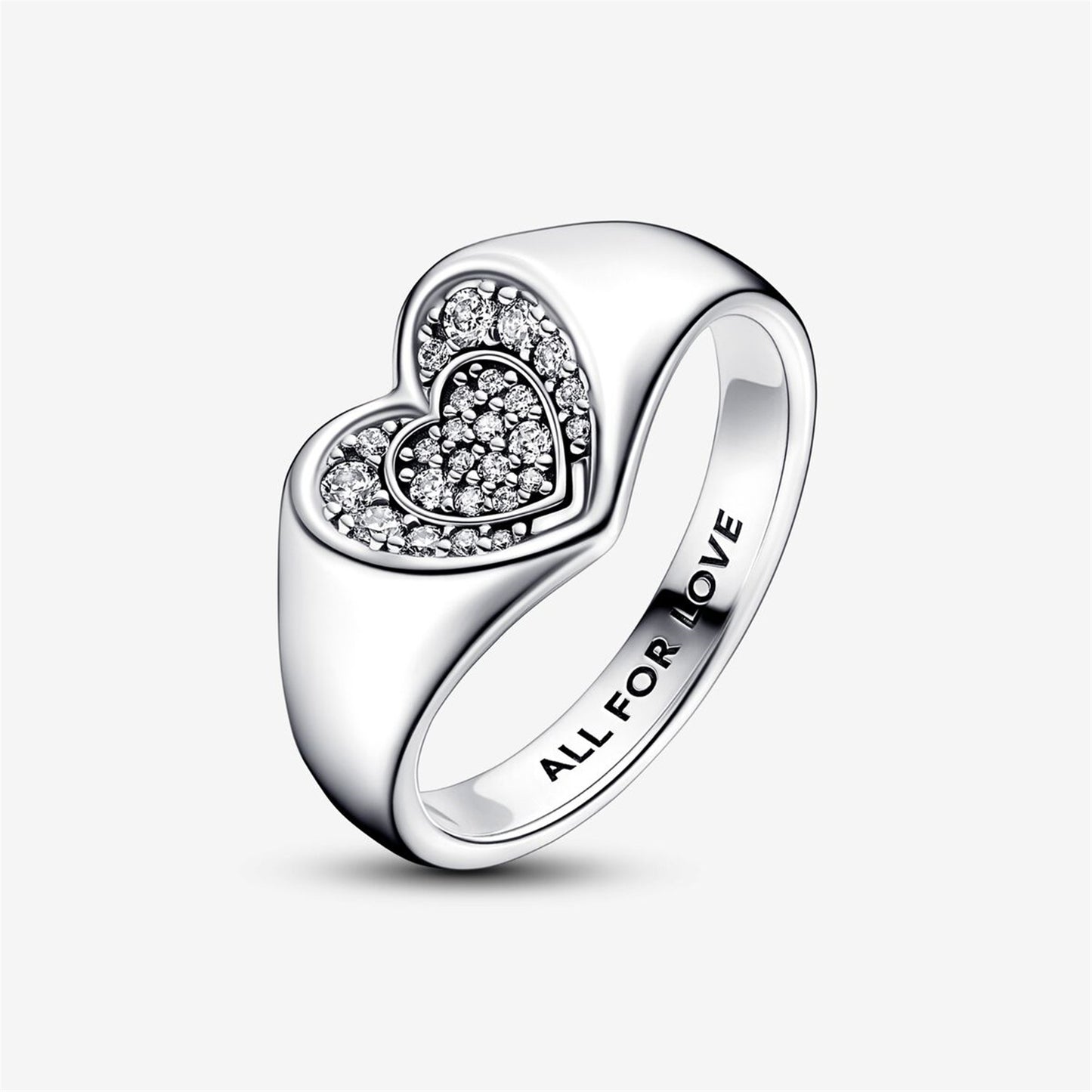 S925 Sterling Silver Radiant Heart Pavé Signet Ring