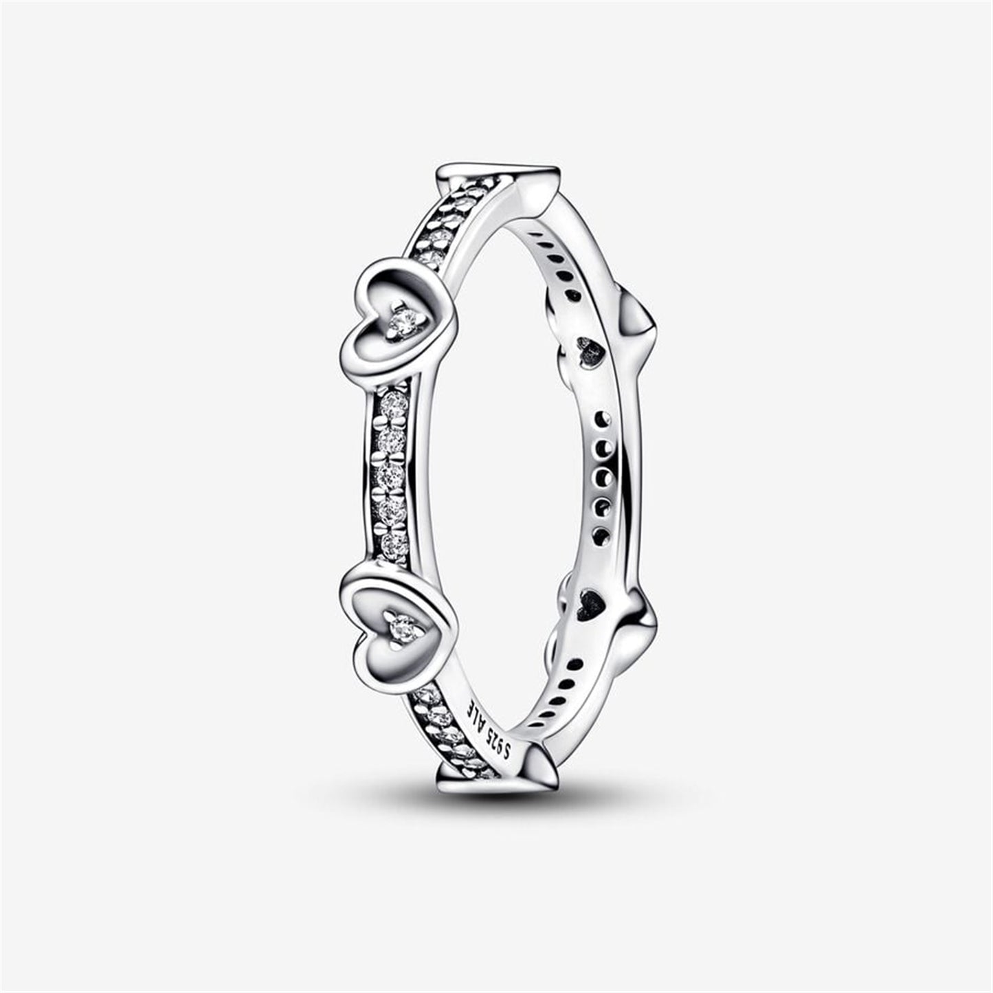 S925 Sterling Silver Radiant Sparkling Hearts Ring