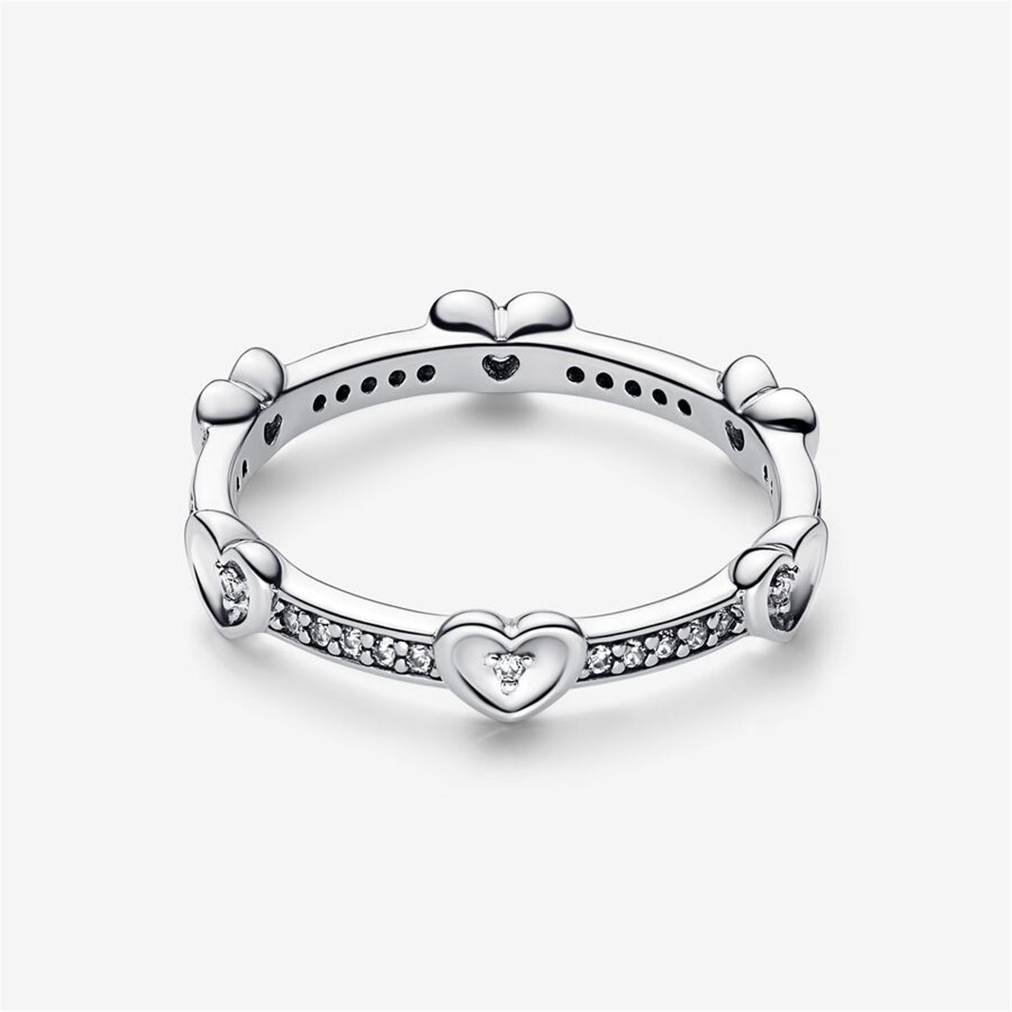 S925 Sterling Silver Radiant Sparkling Hearts Ring
