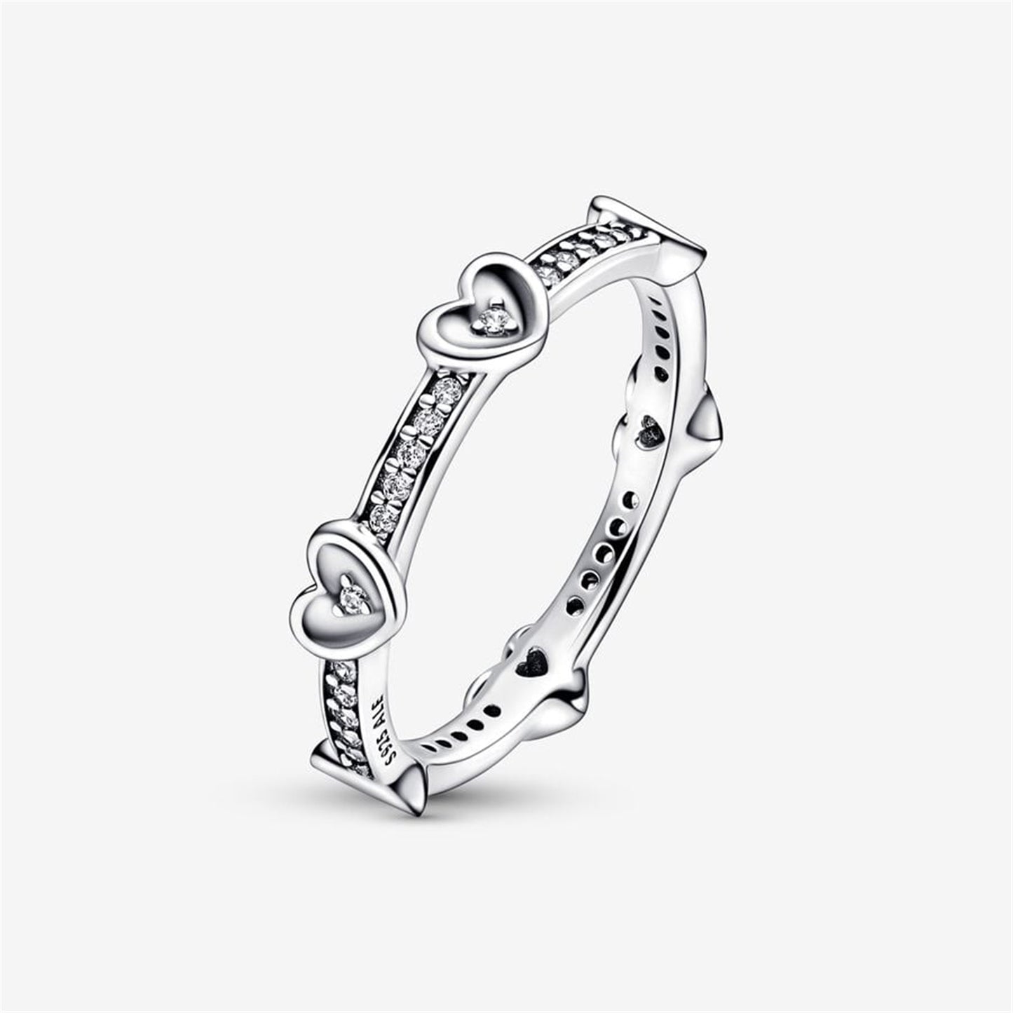 S925 Sterling Silver Radiant Sparkling Hearts Ring