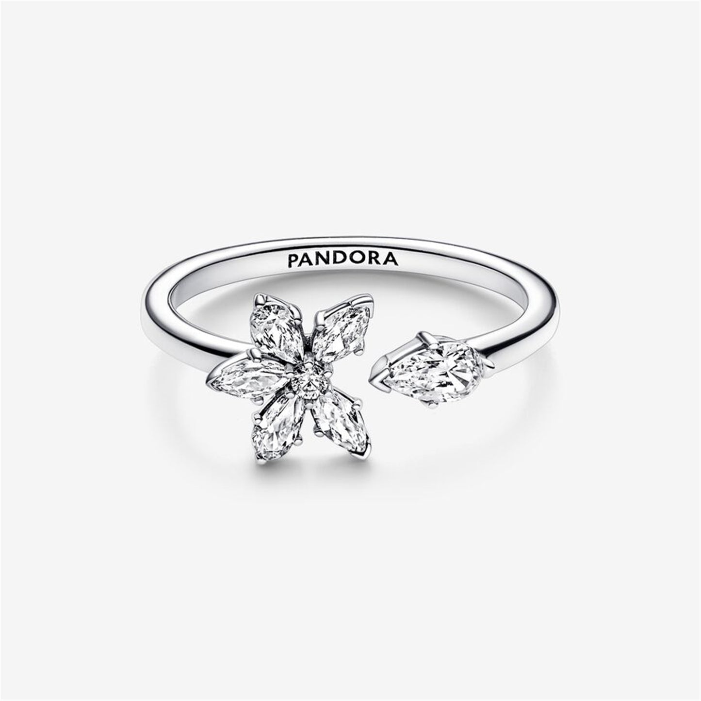 S925 Sterling Silver Sparkling Herbarium Cluster Open Ring