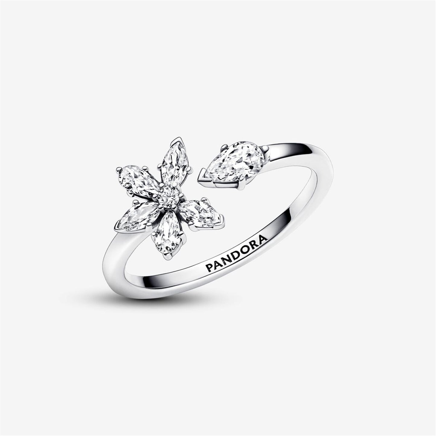 S925 Sterling Silver Sparkling Herbarium Cluster Open Ring