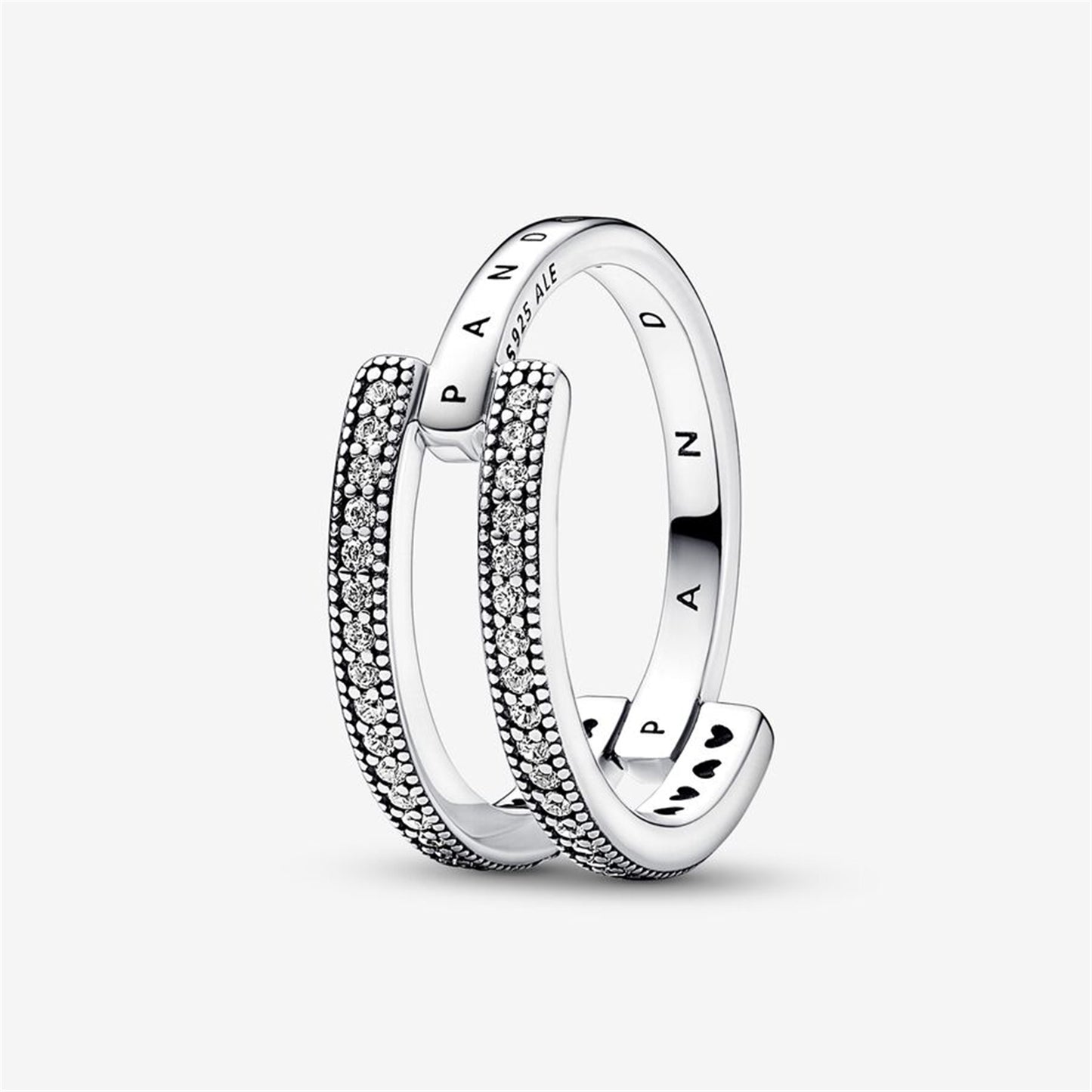 S925 Sterling Silver Signature Logo & Pavé Double Band Ring