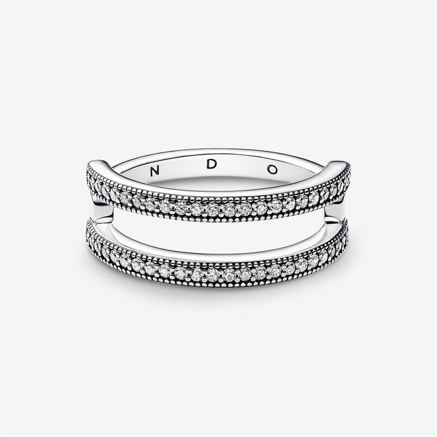 S925 Sterling Silver Signature Logo & Pavé Double Band Ring