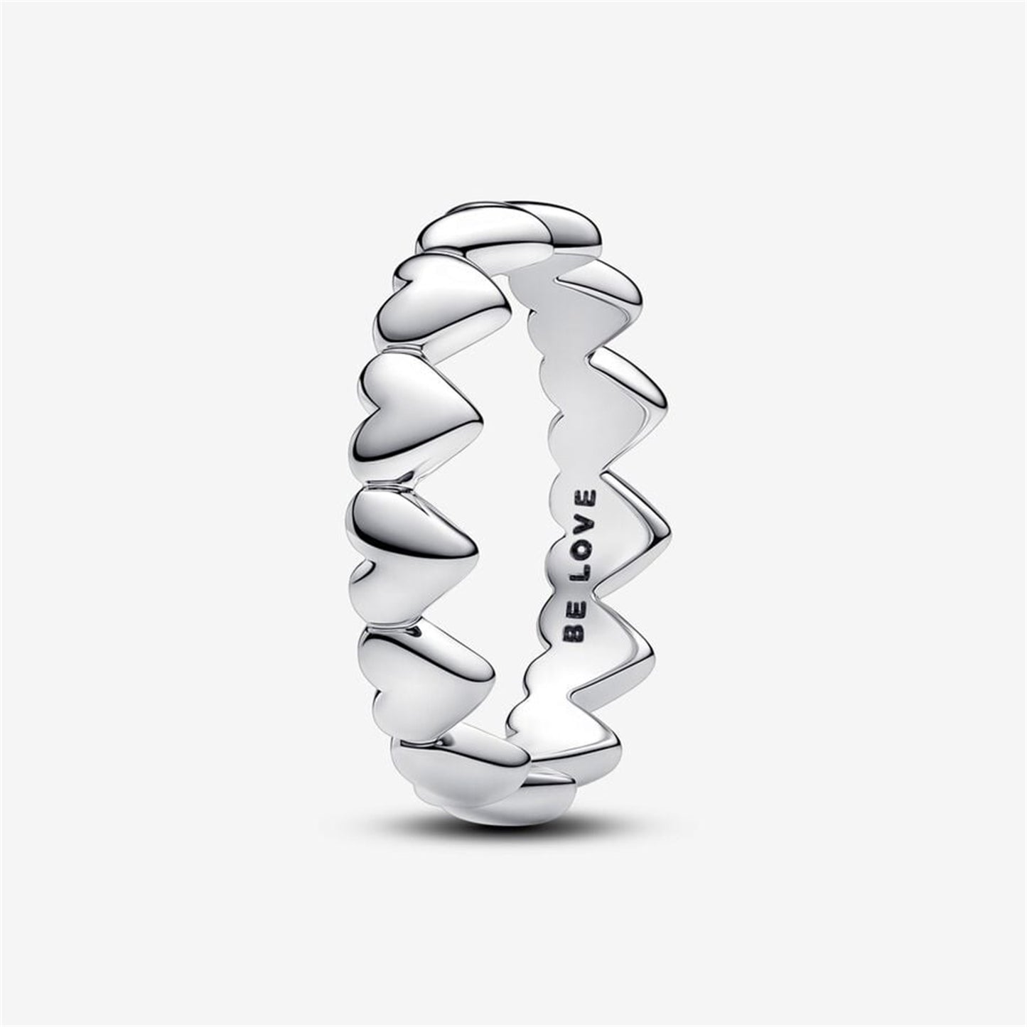 S925 Sterling Silver Row of Hearts Ring