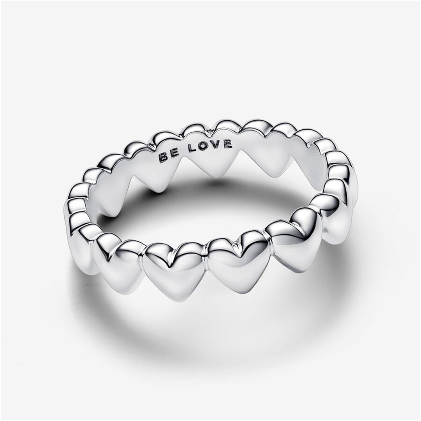 S925 Sterling Silver Row of Hearts Ring