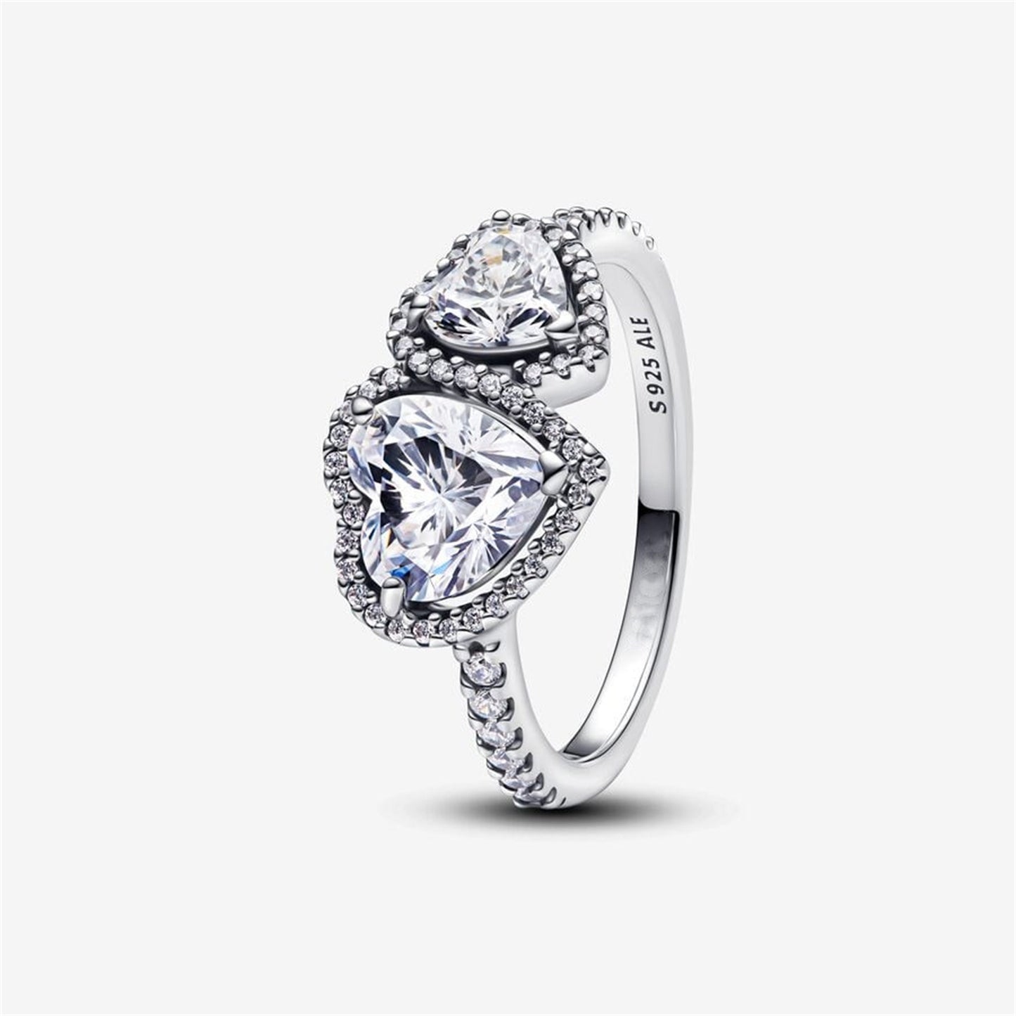 S925 Sterling Silver Sparkling Halo Hearts Ring