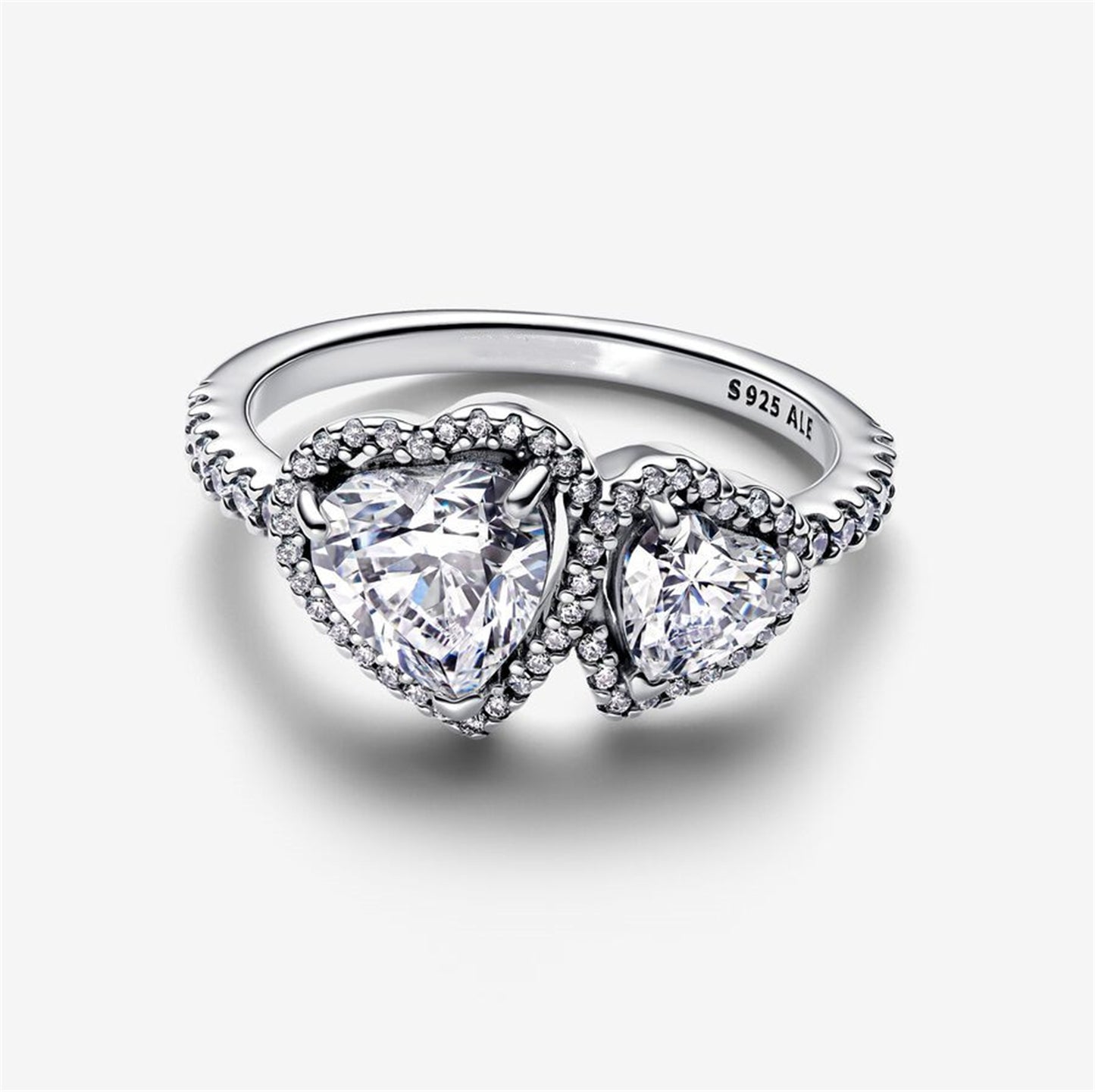 S925 Sterling Silver Sparkling Halo Hearts Ring