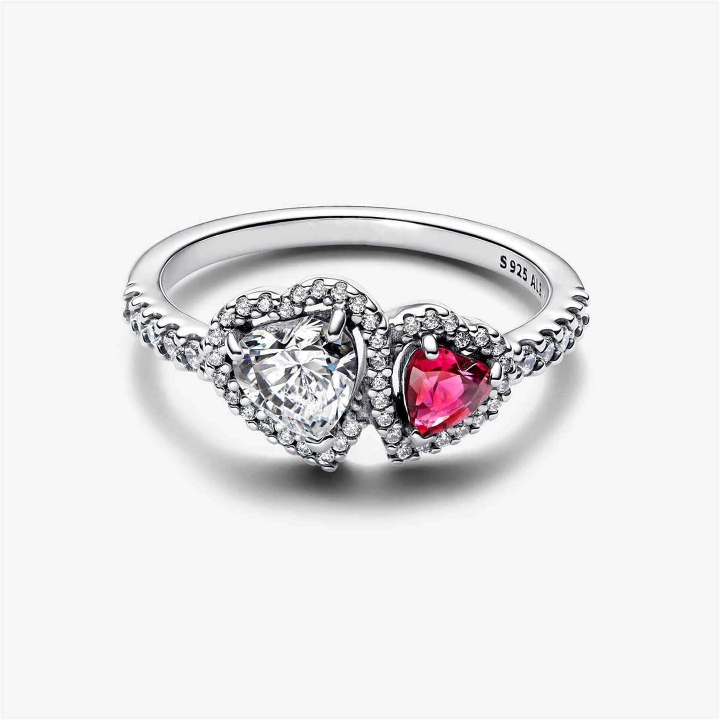 S925 Sterling Silver Halo Hearts Ring