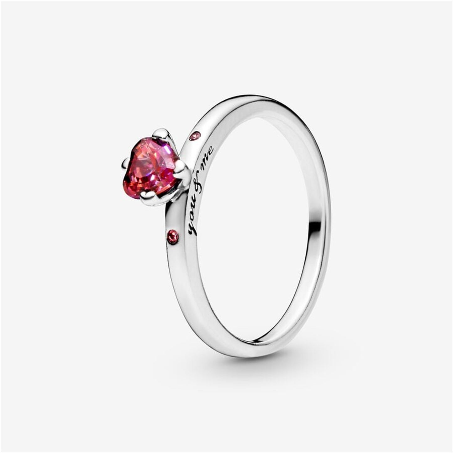 S925 Sterling Silver Sparkling Red Heart Ring