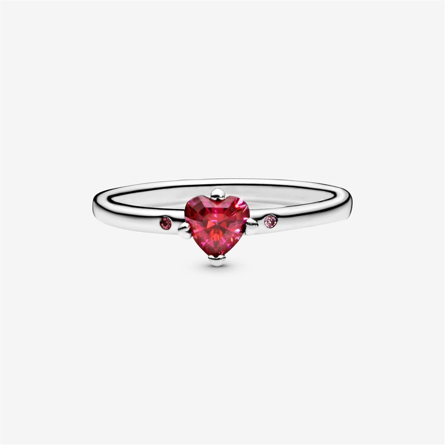S925 Sterling Silver Sparkling Red Heart Ring