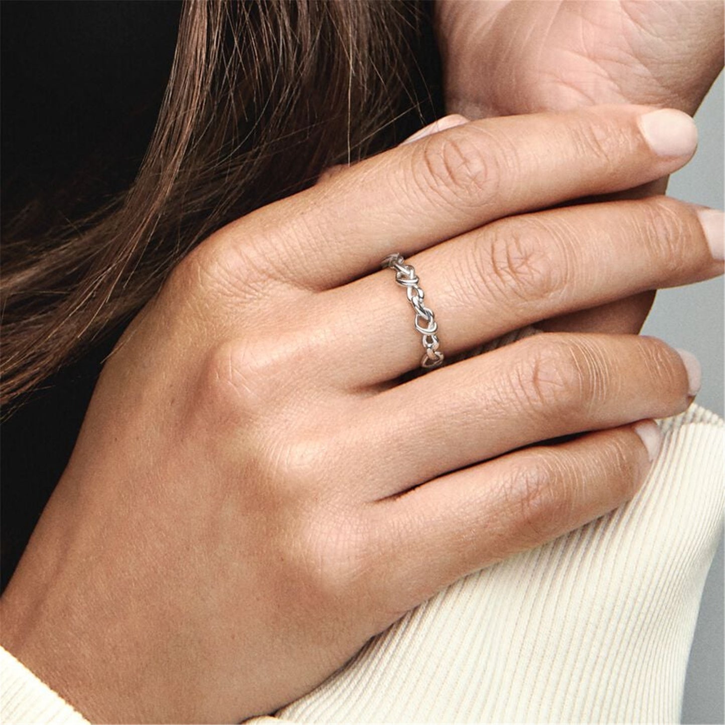 S925 Sterling Silver Knotted Hearts Ring