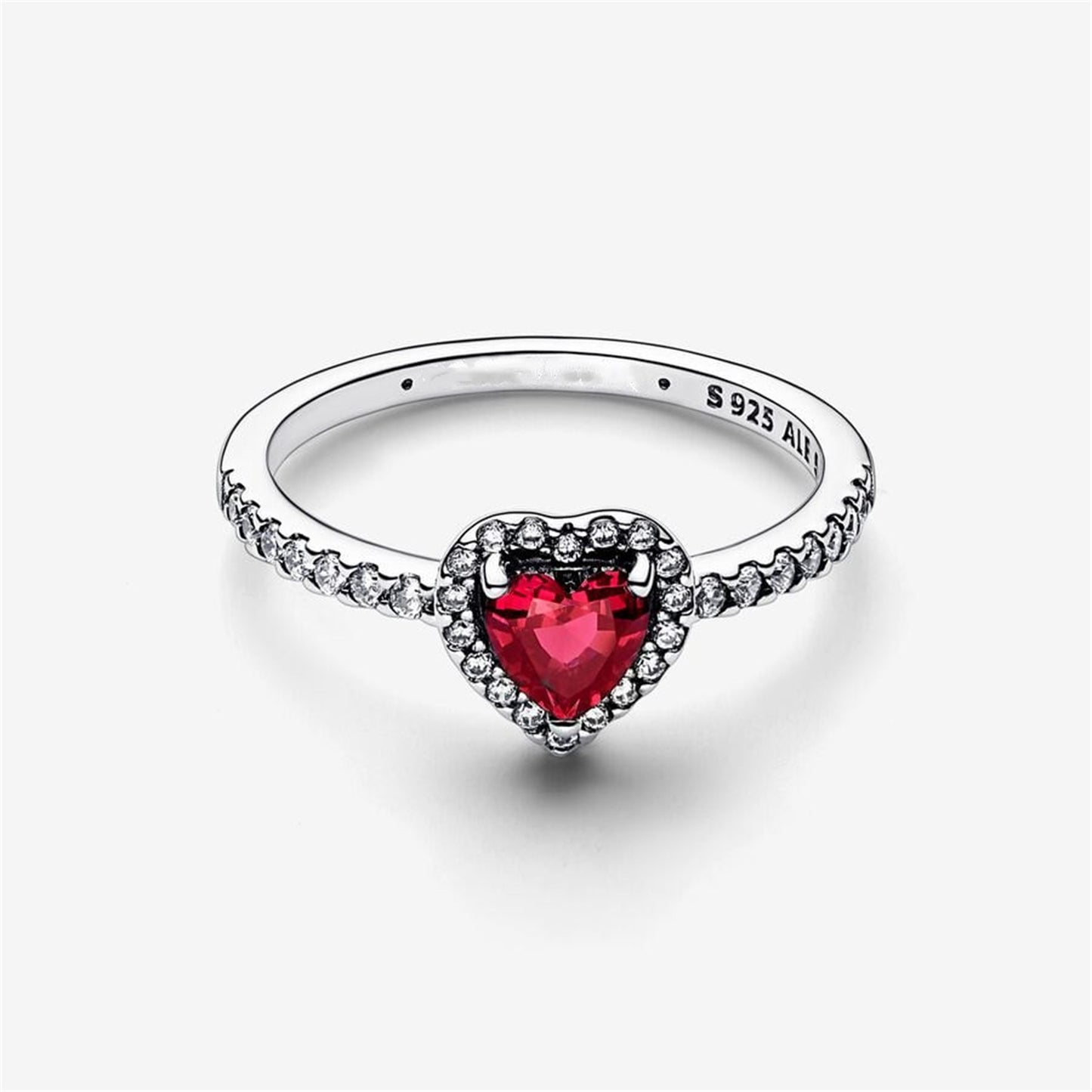 S925 Sterling Silver Elevated Red Heart Ring