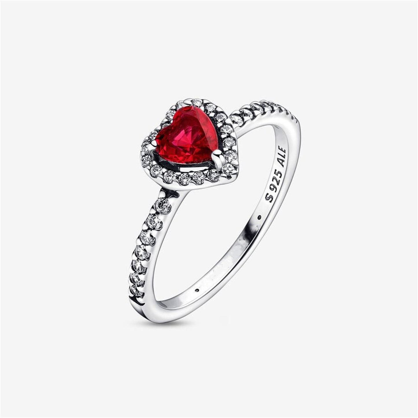 S925 Sterling Silver Elevated Red Heart Ring