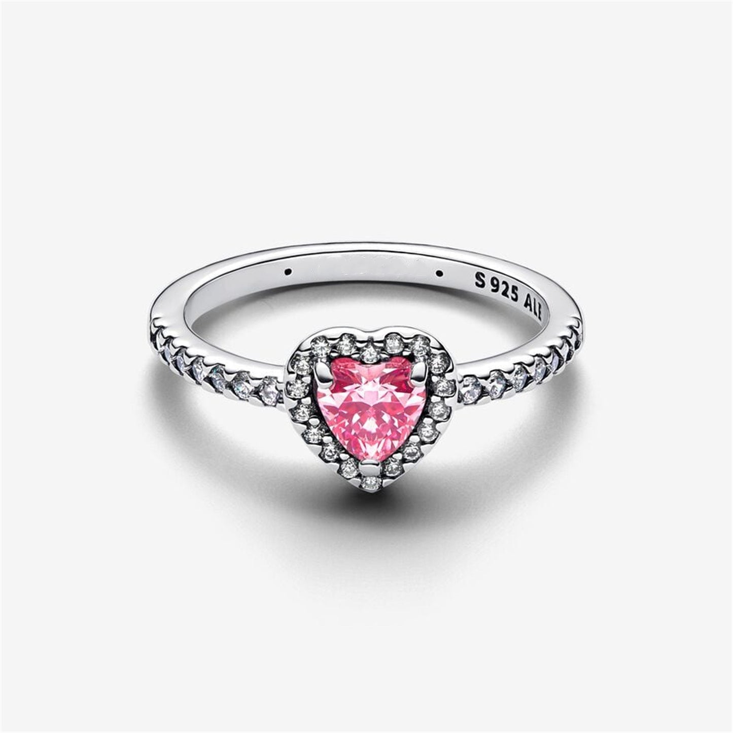 S925 Sterling Silver Elevated Pink Heart Ring