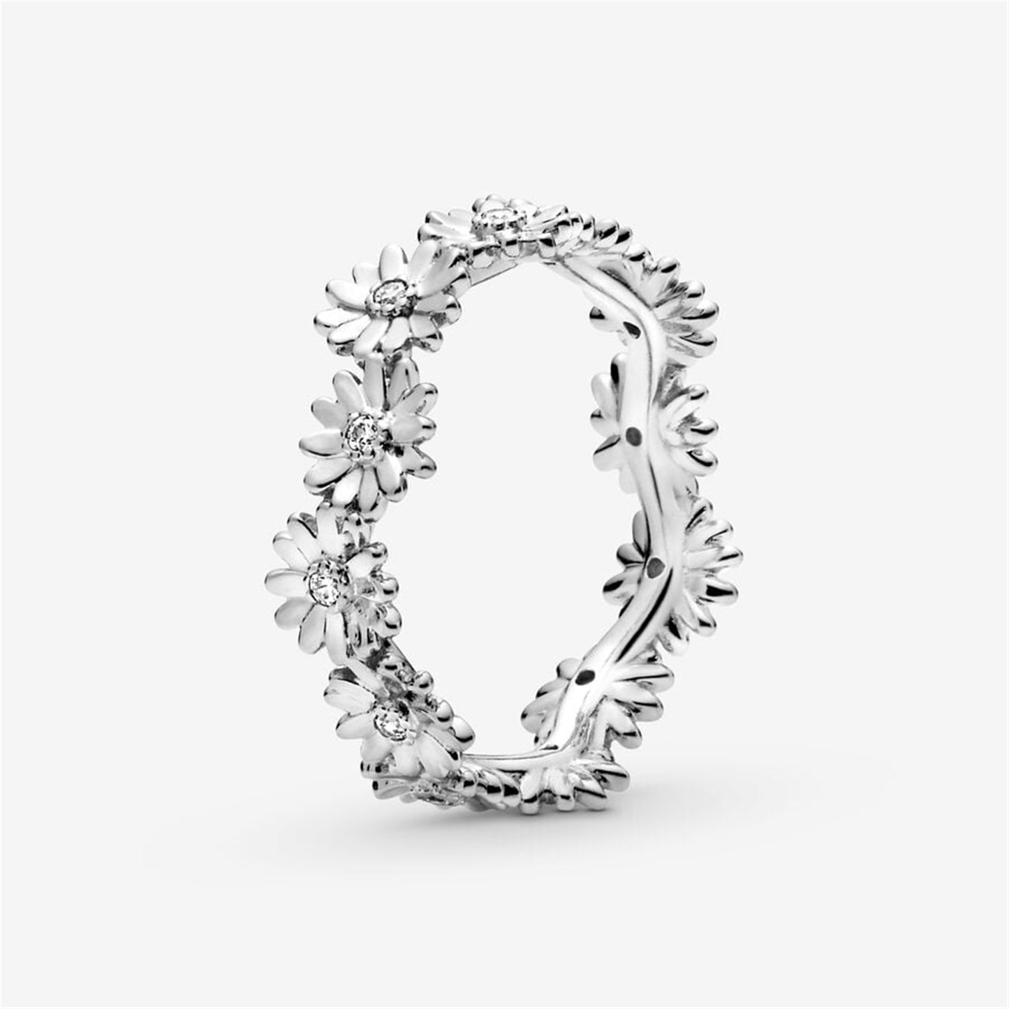 S925 Sterling Silver Sparkling Daisy Flower Crown Ring