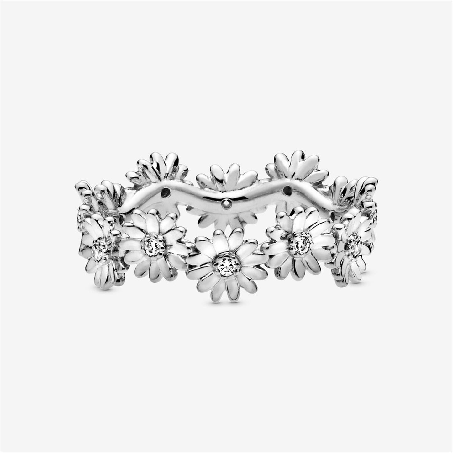 S925 Sterling Silver Sparkling Daisy Flower Crown Ring