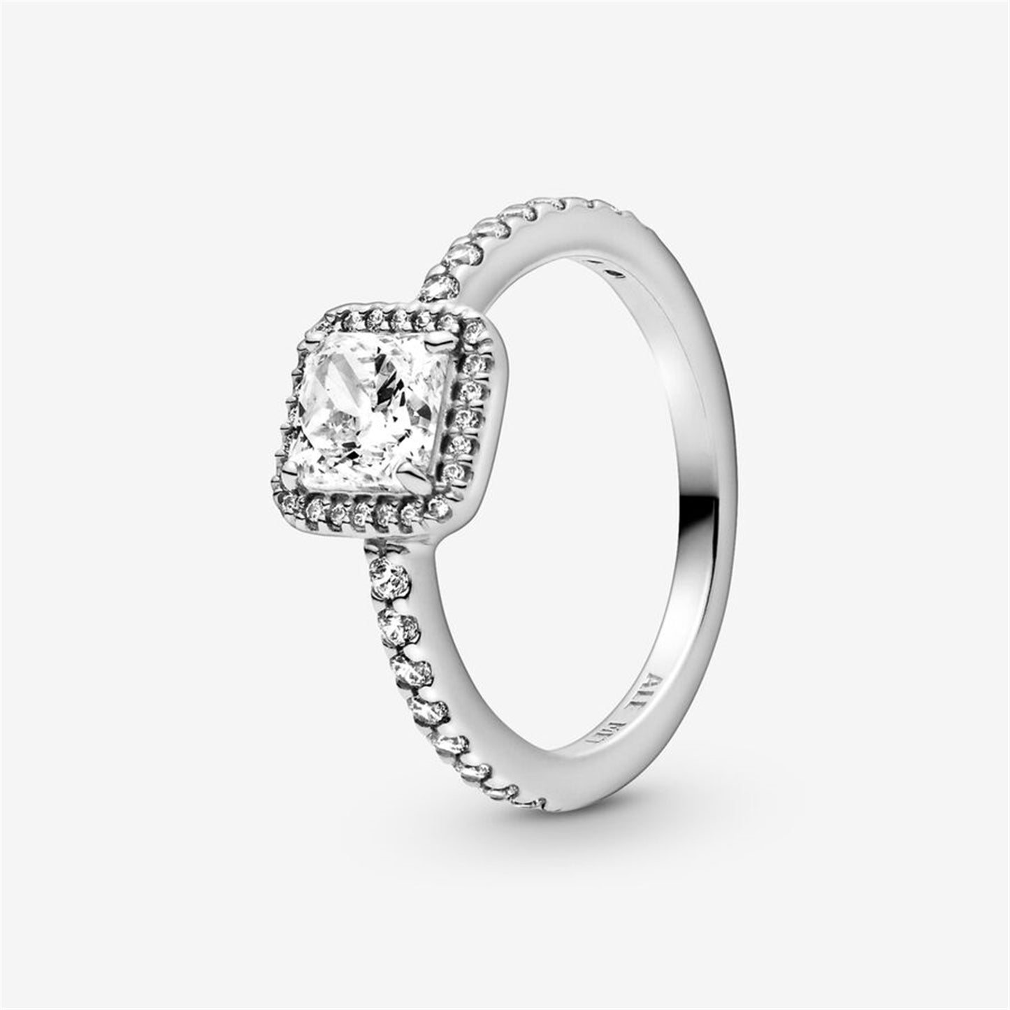 S925 Sterling Silver Square Sparkle Halo Ring