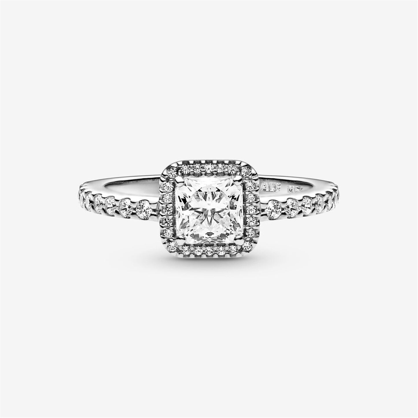 S925 Sterling Silver Square Sparkle Halo Ring