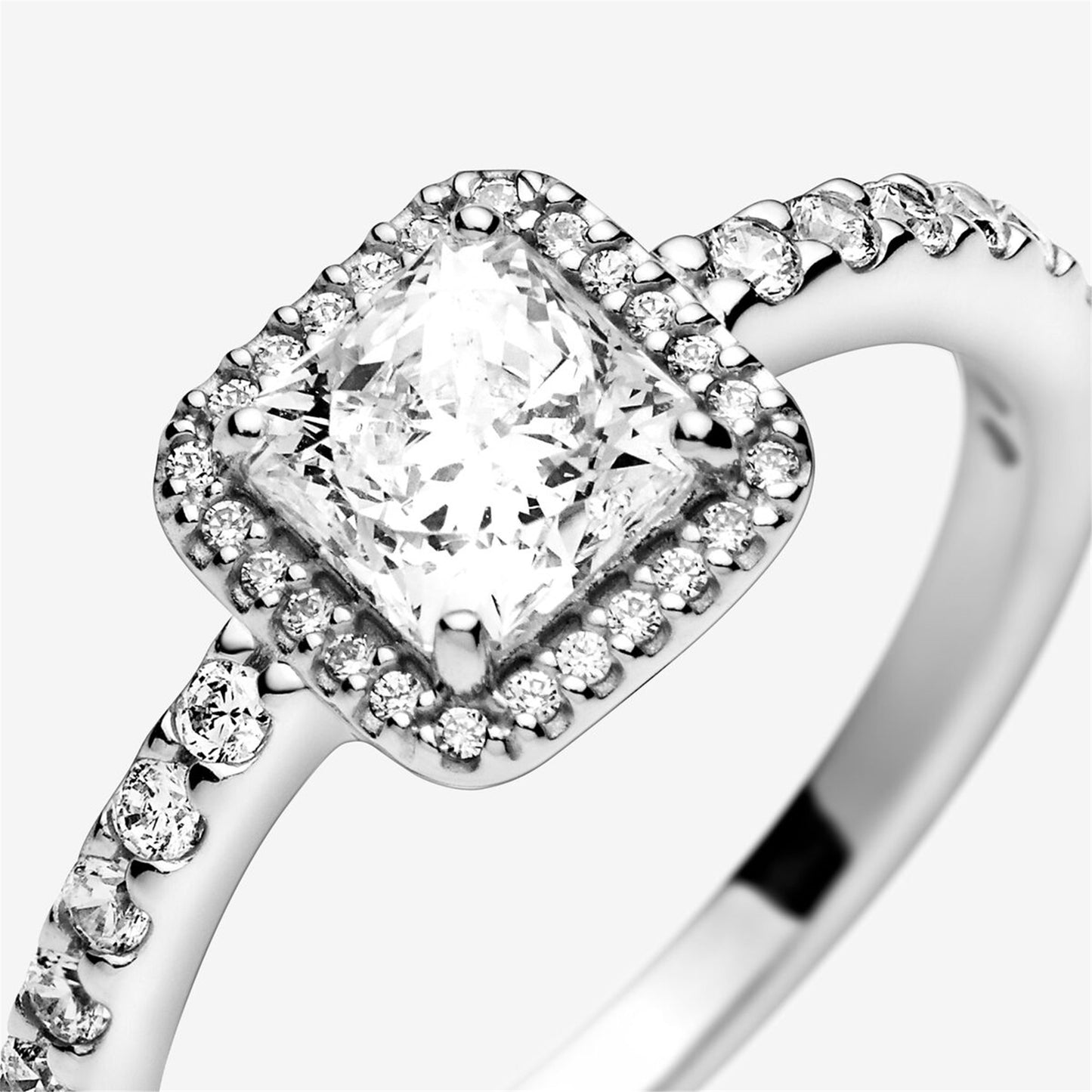 S925 Sterling Silver Square Sparkle Halo Ring