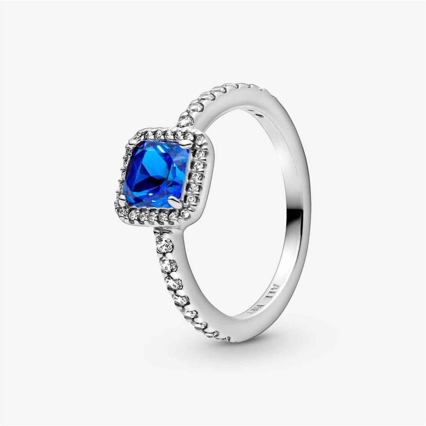 S925 Sterling Silver Blue Square Sparkle Halo Ring