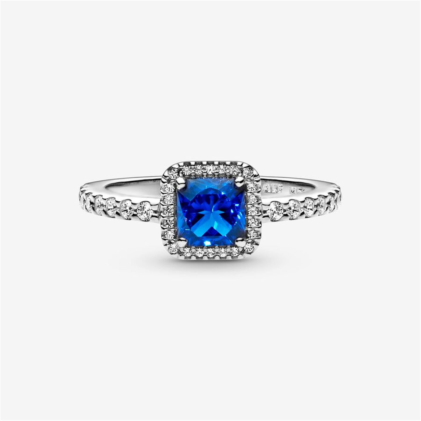 S925 Sterling Silver Blue Square Sparkle Halo Ring