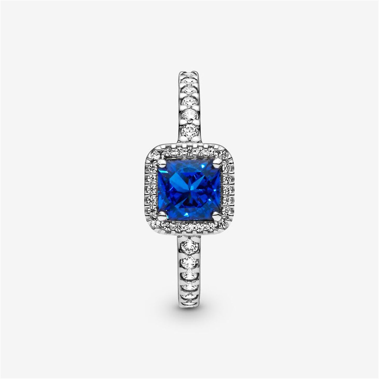 S925 Sterling Silver Blue Square Sparkle Halo Ring