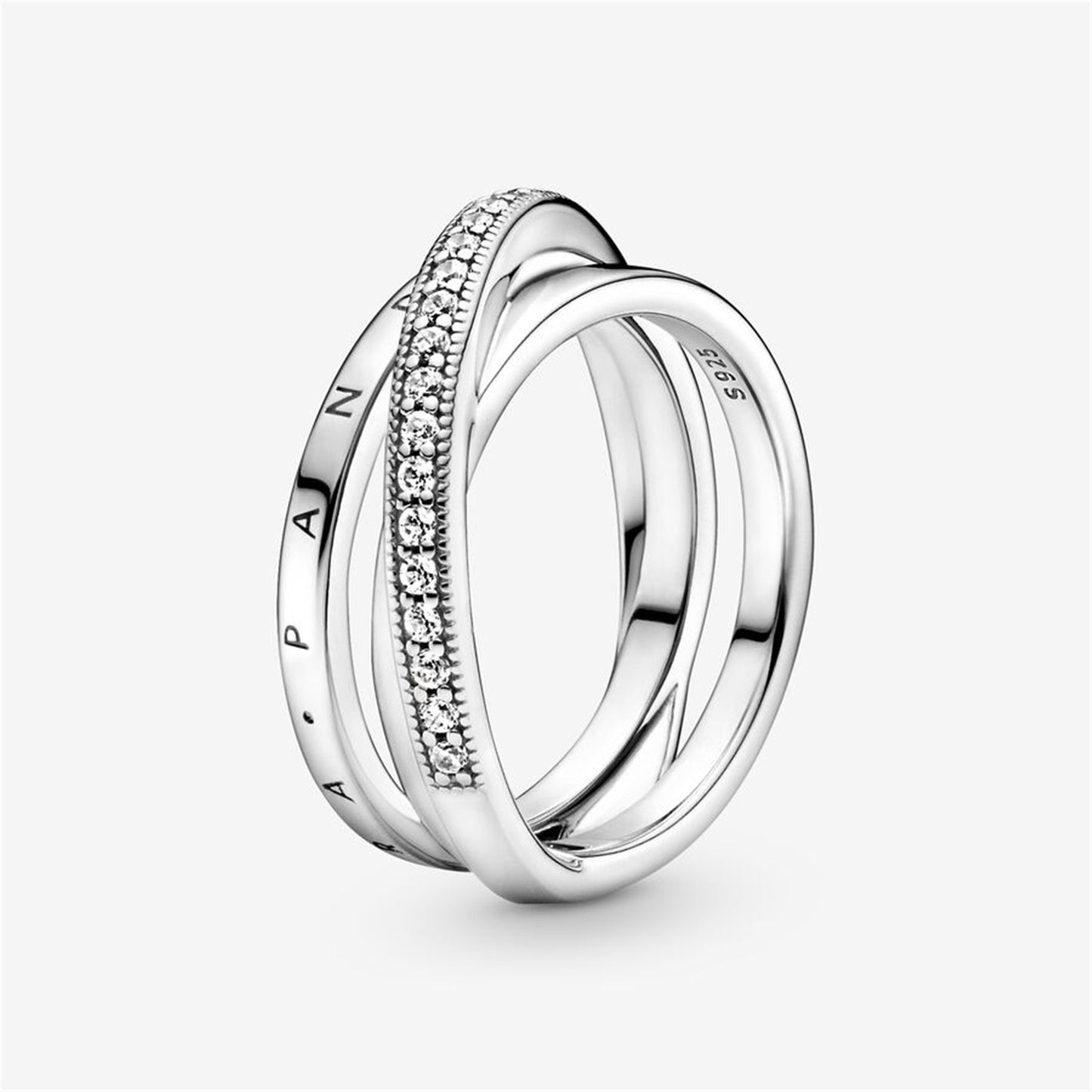 S925 Sterling Silver Crossover Pavé Triple Band Ring