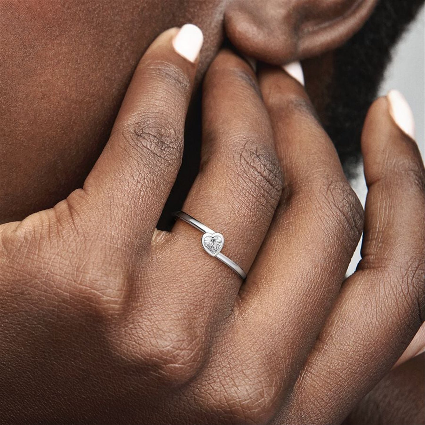 S925 Sterling Silver Clear Tilted Heart Solitaire Ring