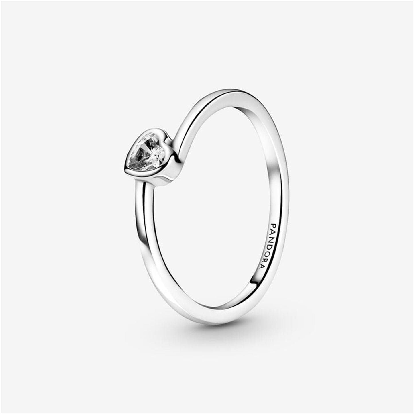 S925 Sterling Silver Clear Tilted Heart Solitaire Ring
