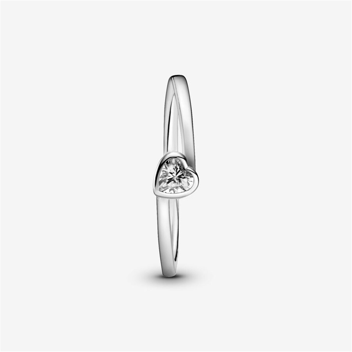 S925 Sterling Silver Clear Tilted Heart Solitaire Ring