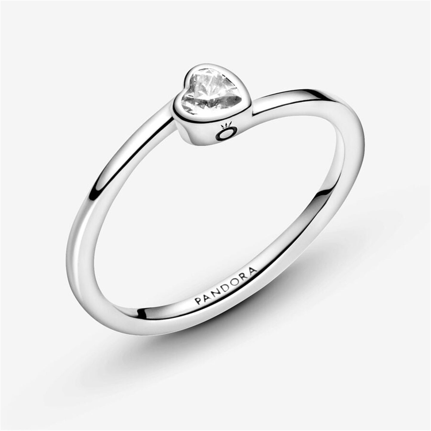 S925 Sterling Silver Clear Tilted Heart Solitaire Ring