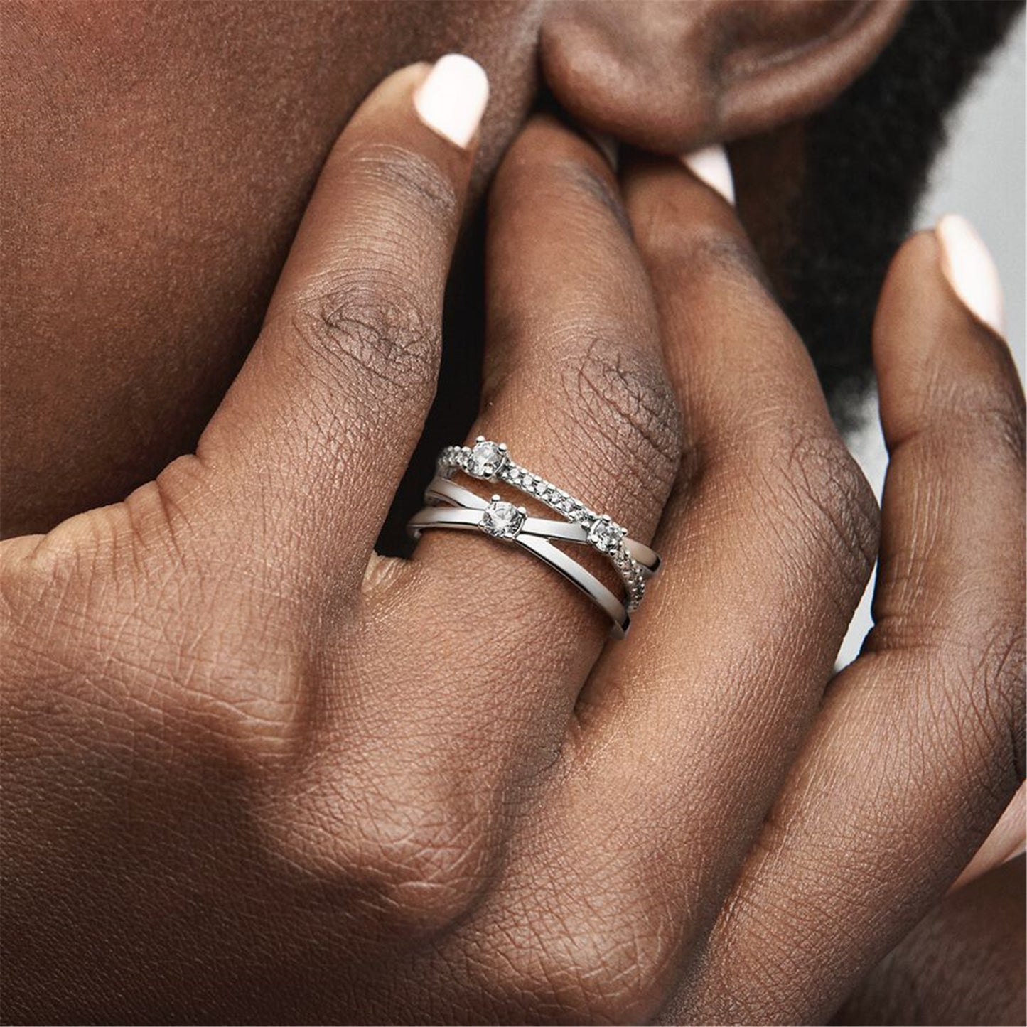S925 Sterling Silver Sparkling Triple Band Ring