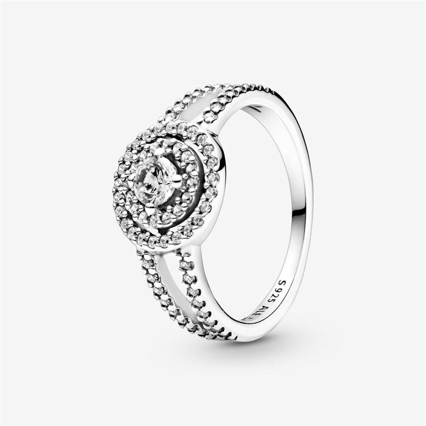S925 Sterling Silver Sparkling Double Halo Ring