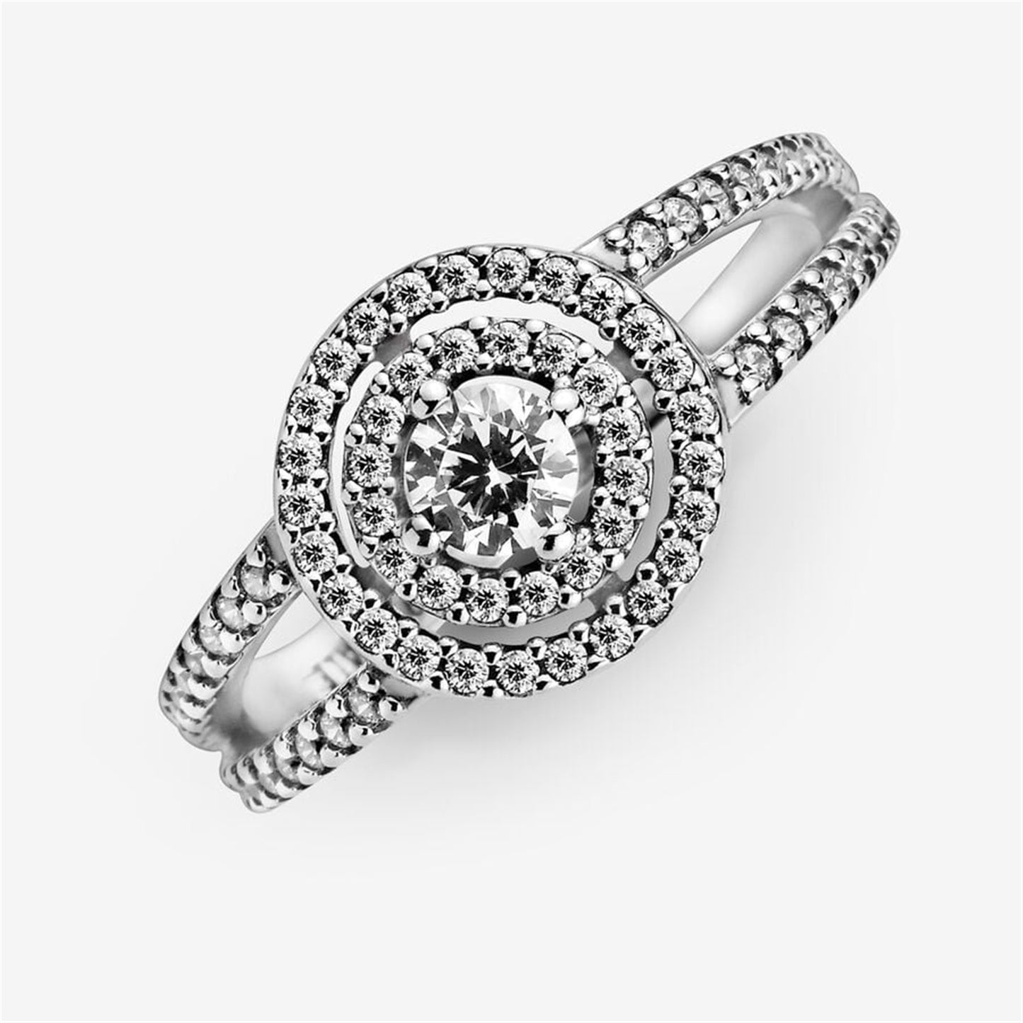 S925 Sterling Silver Sparkling Double Halo Ring