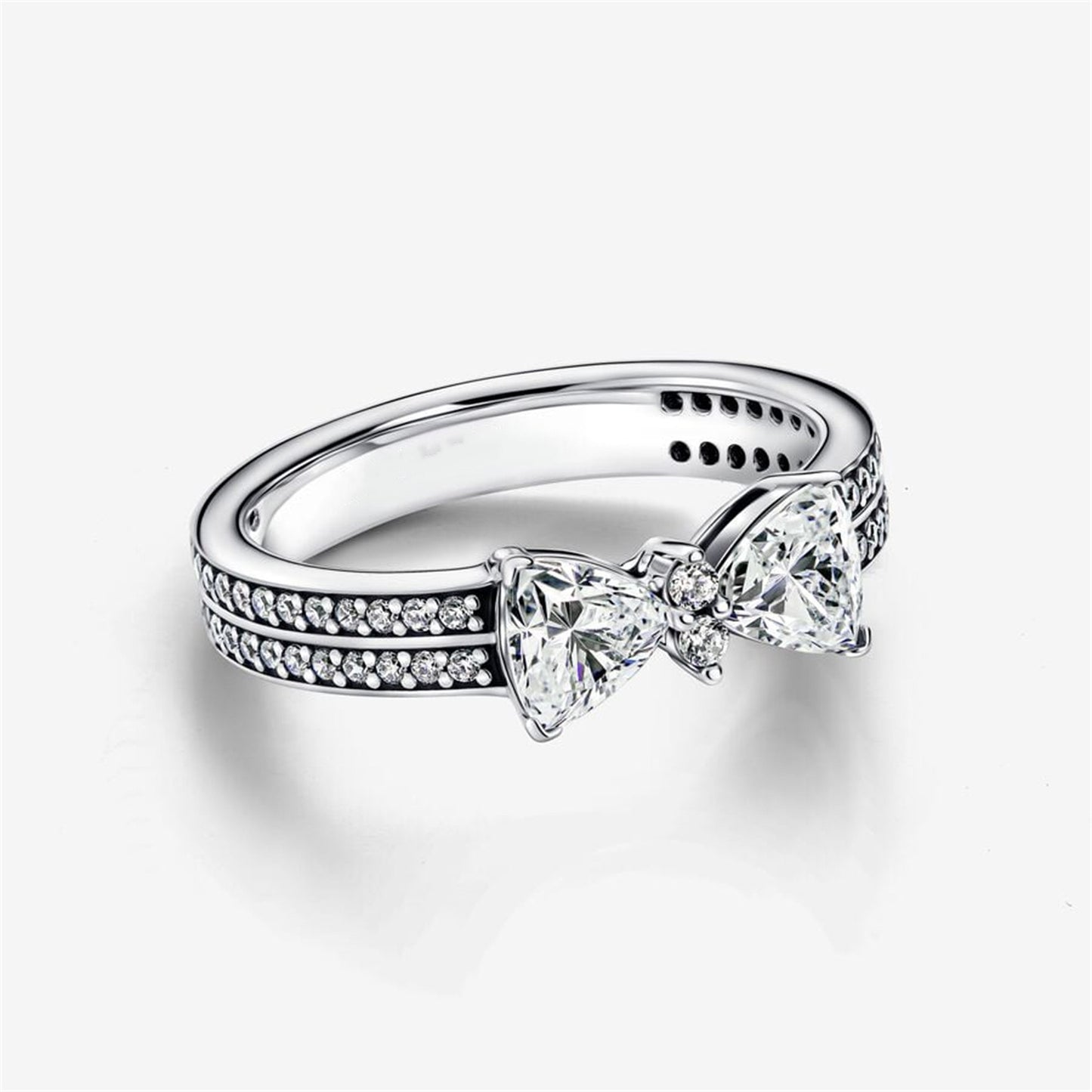 S925 Sterling Silver Sparkling Bow Double-row Ring