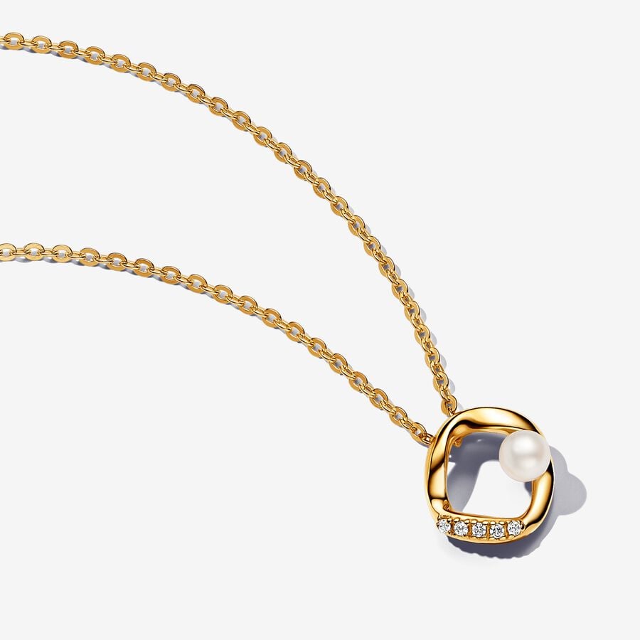 Organically Shaped Pavé Circle & Treated Cultured Pearl Collier Necklace