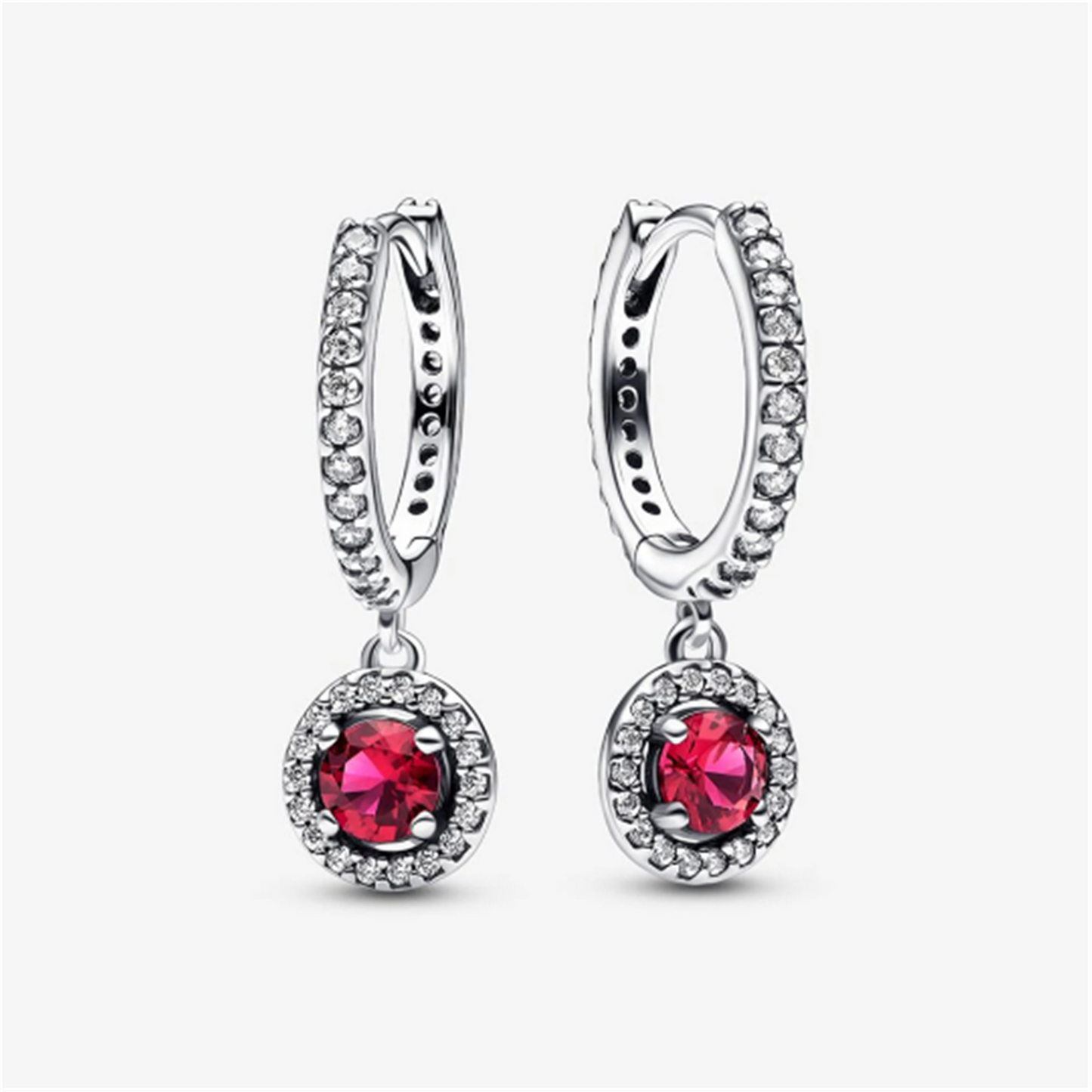 S925 Sterling Silver Red Round Sparkling Hoop Earrings