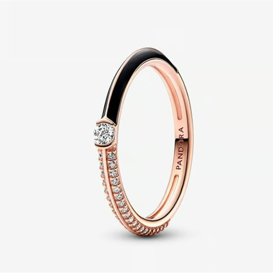 925 Sterling Silver ME Pavé & Black Dual Ring