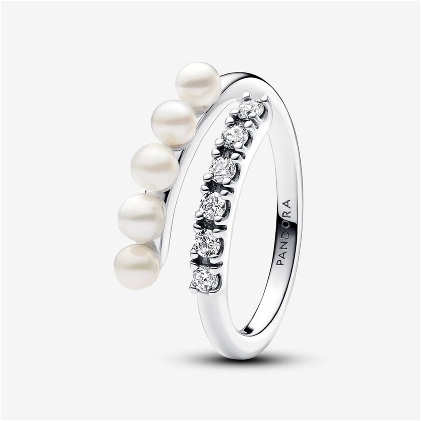 S925 Sterling Silver Treated Cultured Pearls & Pavé Open Ring