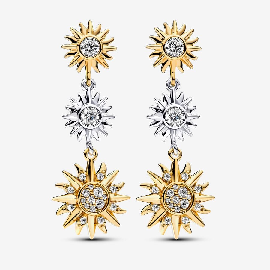 S925 Sterling Silver Two-tone Sparkling Triple Sun Drop Earrings