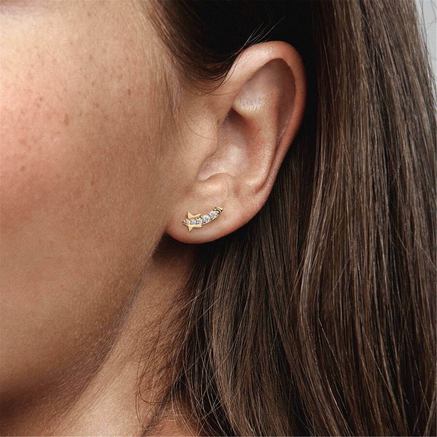 S925 Sterling Silver Shooting Star Pavé Stud Earrings
