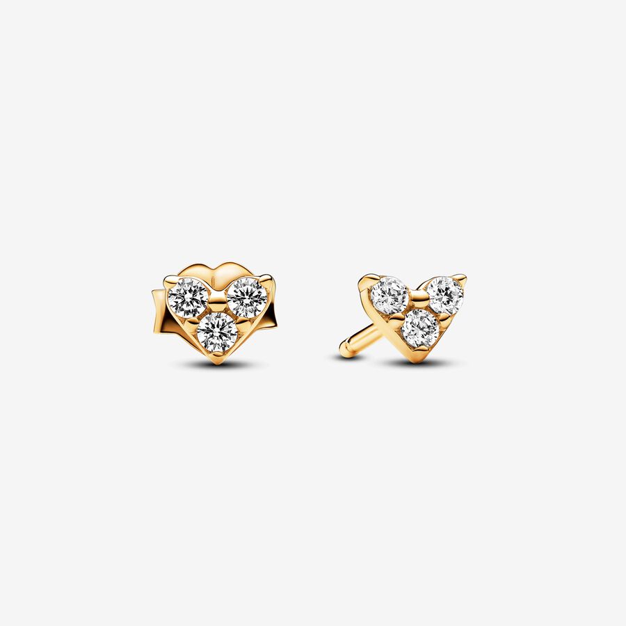 S925 Sterling Silver Triple Stone Heart Stud Earrings
