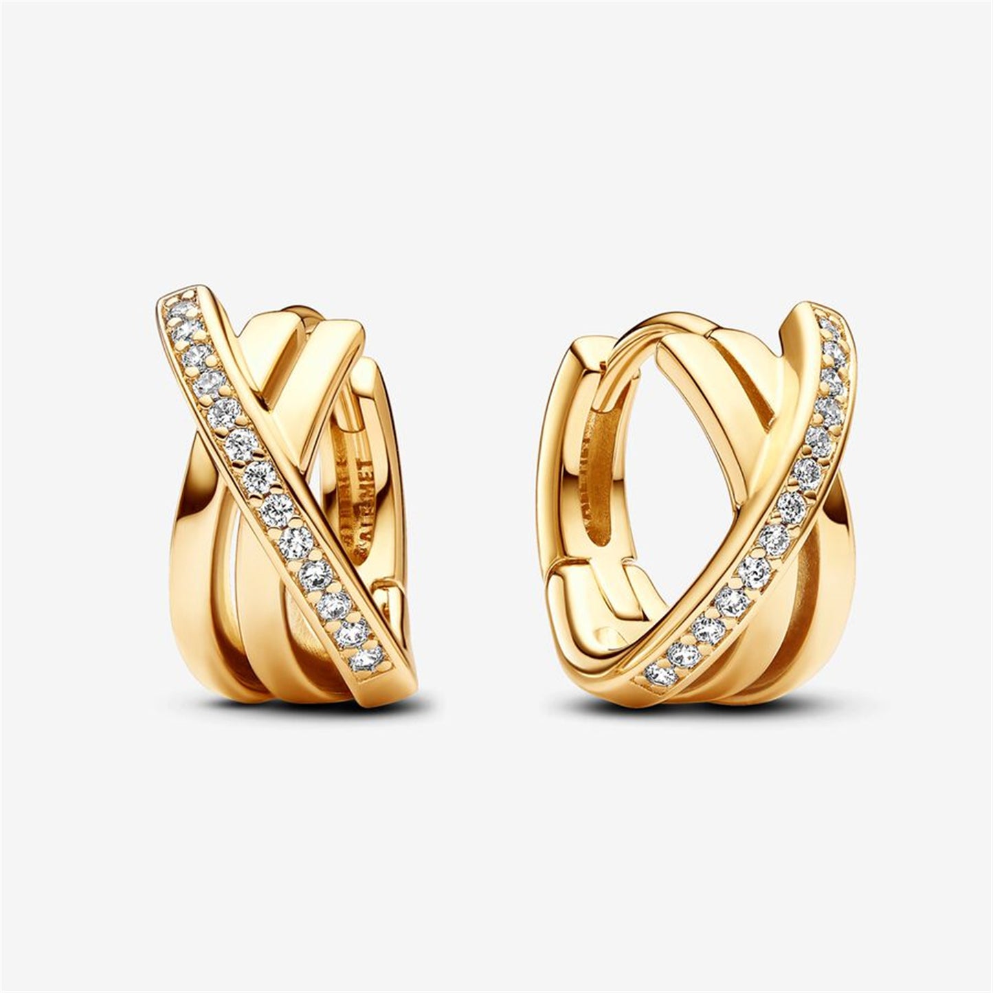 S925 Sterling Silver Crossover Pavé Hoop Earrings