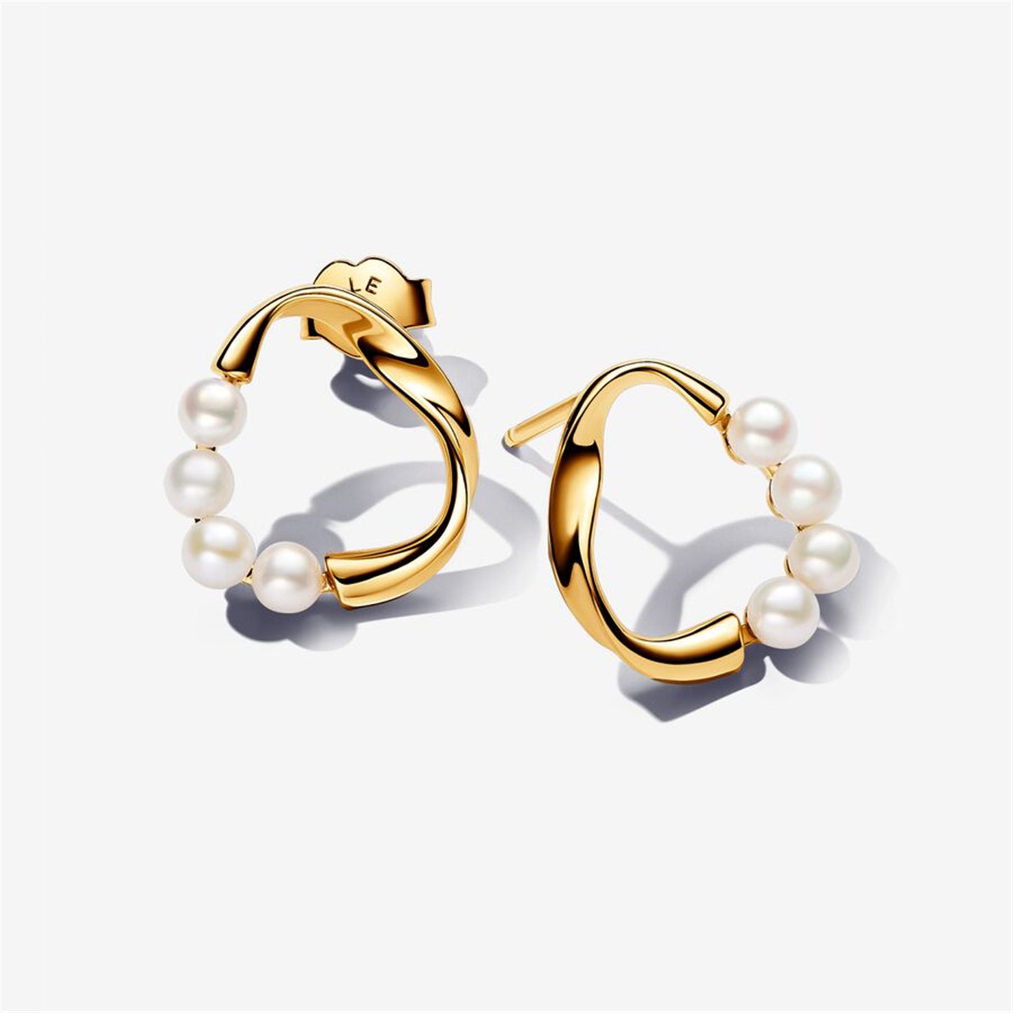 S925 Sterling Silver Organically Shaped Circle & Treated Freshwater Cultured Pearls Stud Earrings