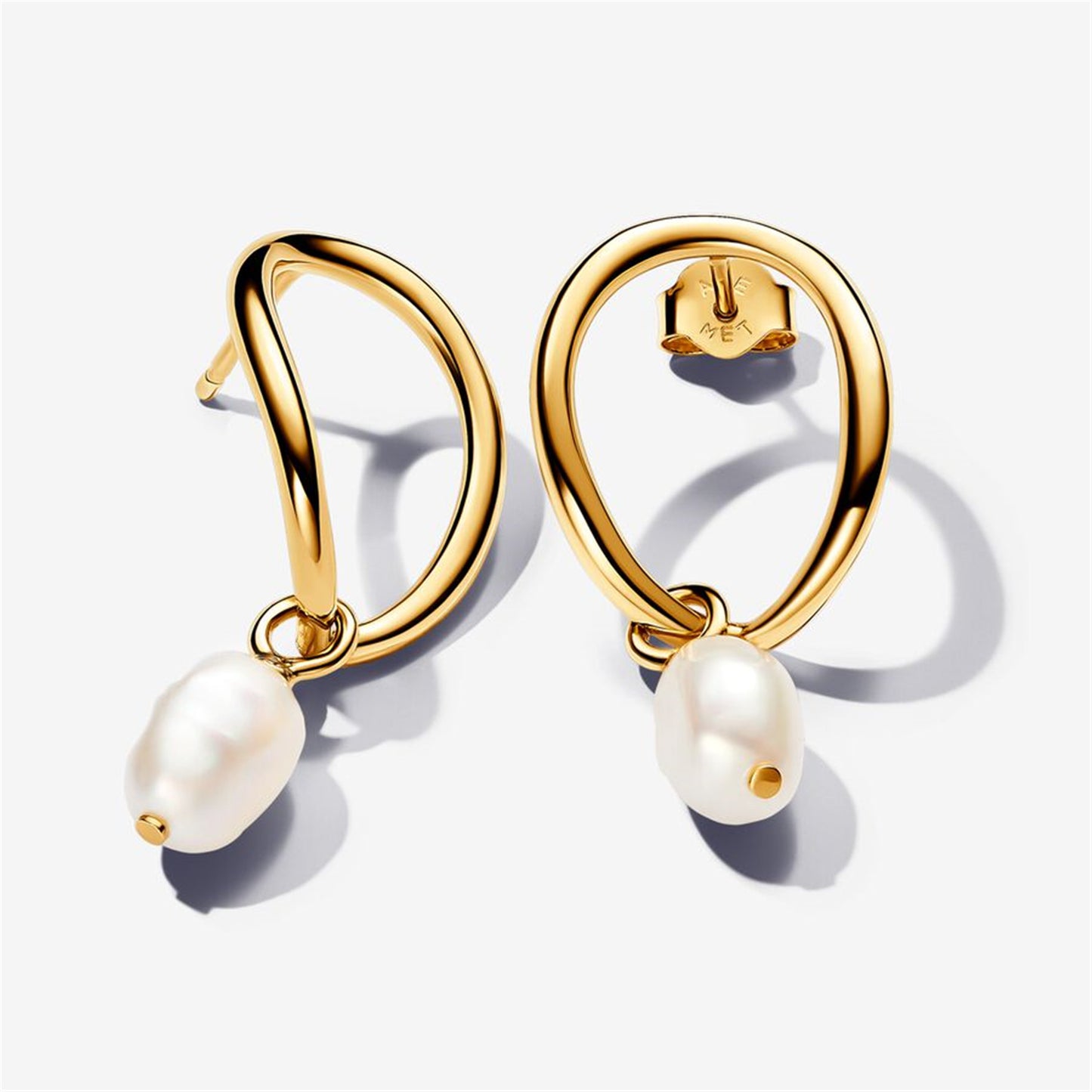 S925 Sterling Silver Organically Shaped Circle & Baroque Treated Freshwater Cultured Pearl Earrings