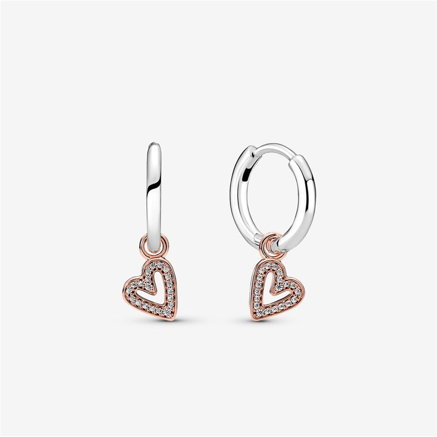 S925 Sterling Silver Sparkling Freehand Heart Hoop Earrings