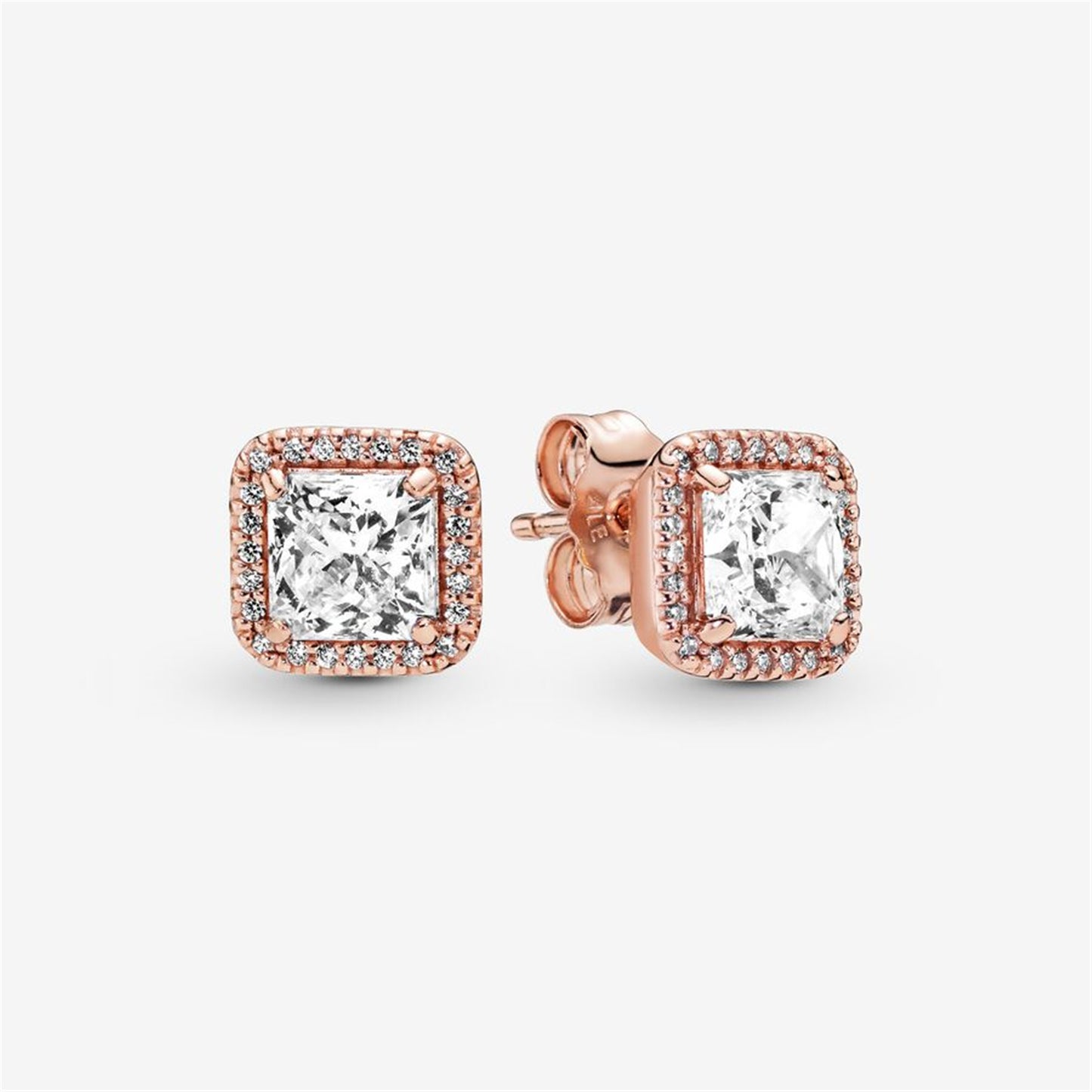 S925 Sterling Silver Square Sparkle Halo Stud Earrings