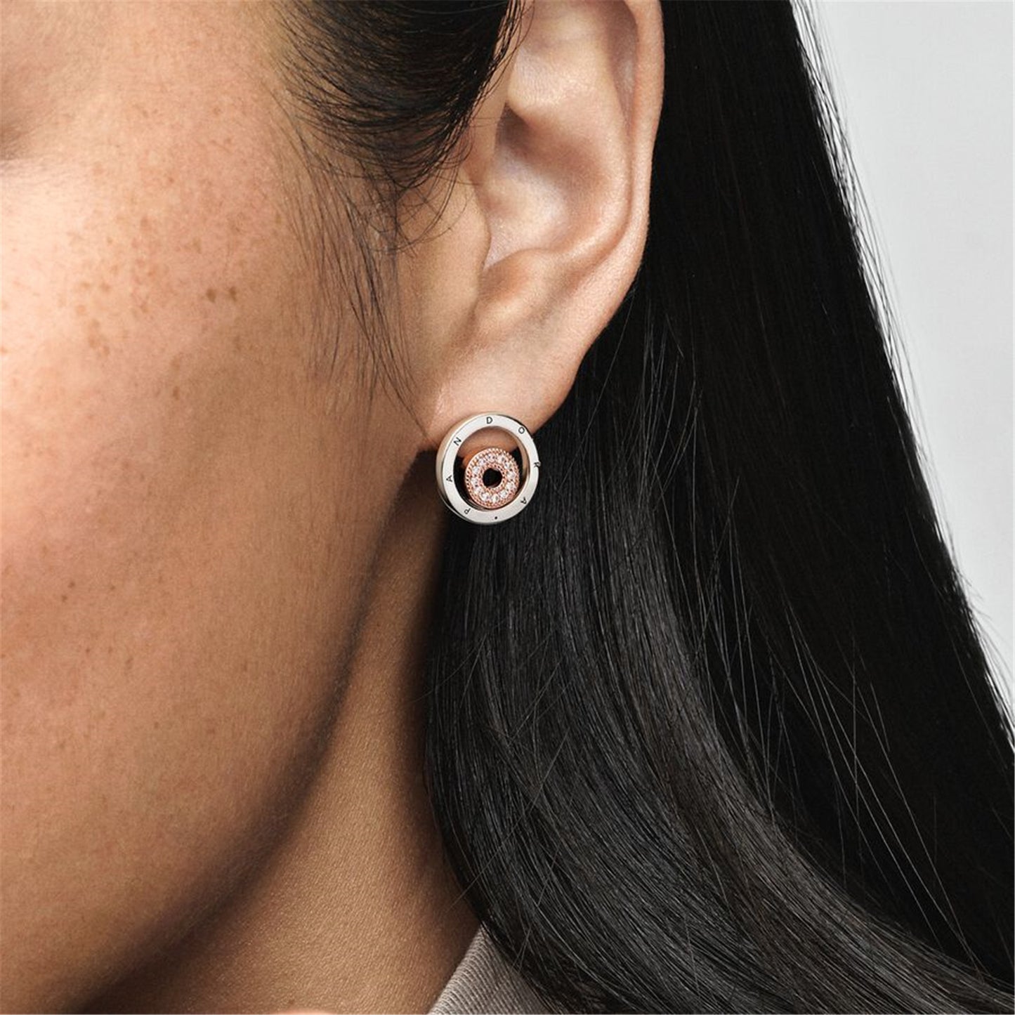 S925 Sterling Silver Signature Two-tone Logo Circles Stud Earrings