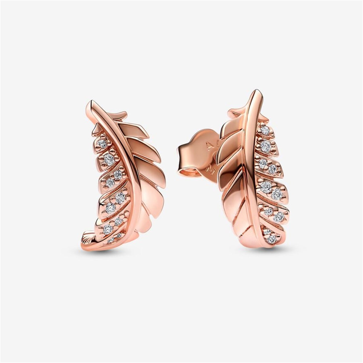 S925 Sterling Silver Floating Curved Feather Stud Earrings